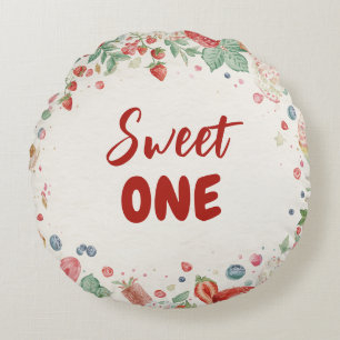 Sweet One Birthday Strawberry Donut Ice Cream 1st Round Pillow