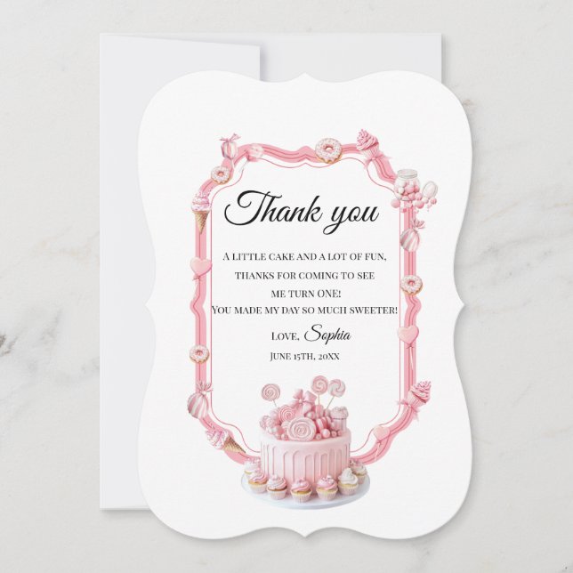 Sweet One Birthday Thank You Card (Front)