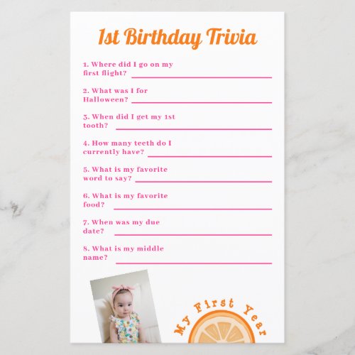 Sweet One Birthday Trivia Game
