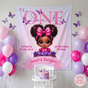 Sweet One Black Baby Girl Afro Puff 1st Birthday Tapestry