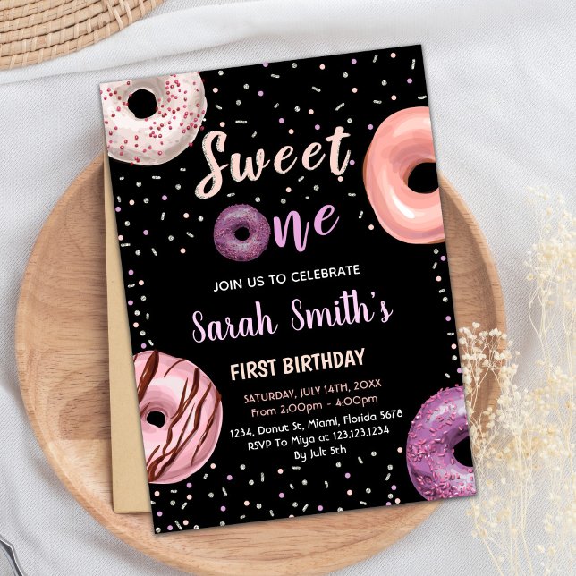 Sweet One Black Donut Birthday Invitations (Sweet One Black Donut Birthday Invitations)