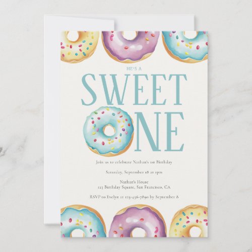 Sweet One Blue 1st Birthday Party Invitation