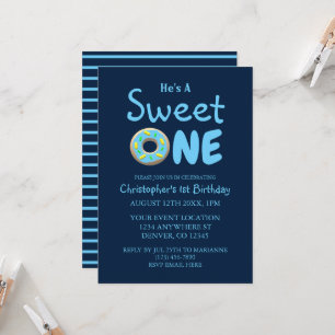 Sweet One Blue Donut Boy 1st Birthday Invitation