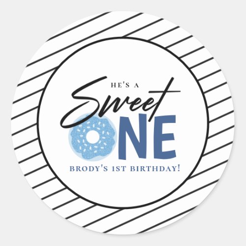 Sweet One Blue Doughnut 1st Birthday Classic Round Sticker