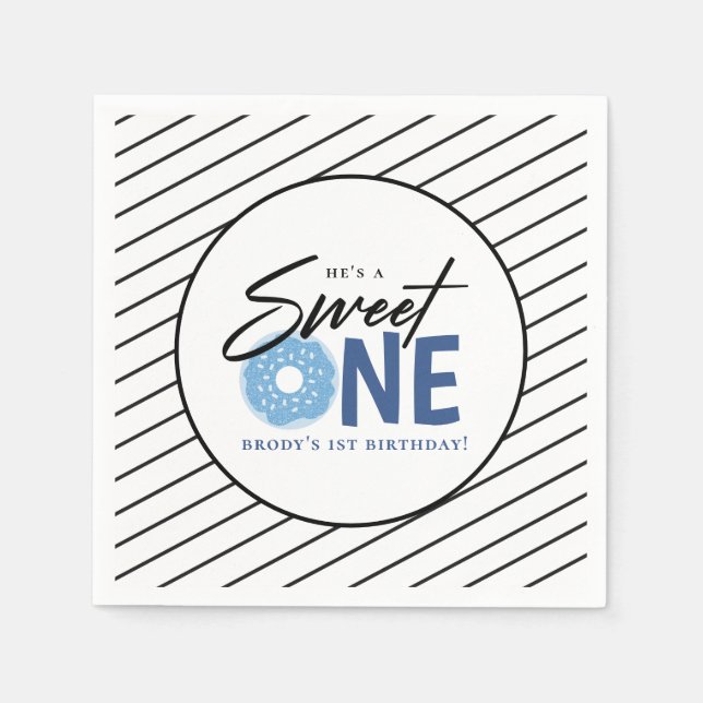 Sweet One Blue Doughnut 1st Birthday Party Napkins (Front)