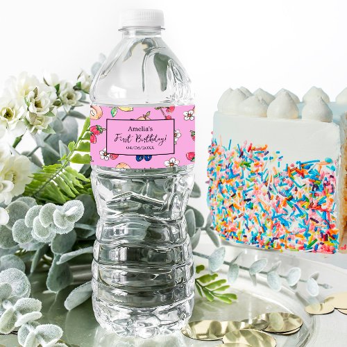 Sweet One Blue Mixed Fruit First Birthday Party Water Bottle Label