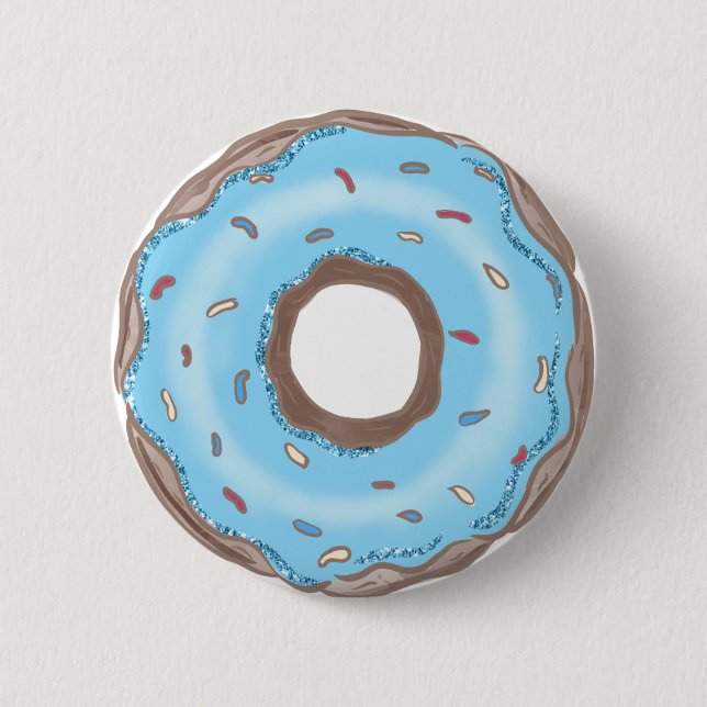 Sweet One Boys Blue Donut Birthday Favors Button (Front)