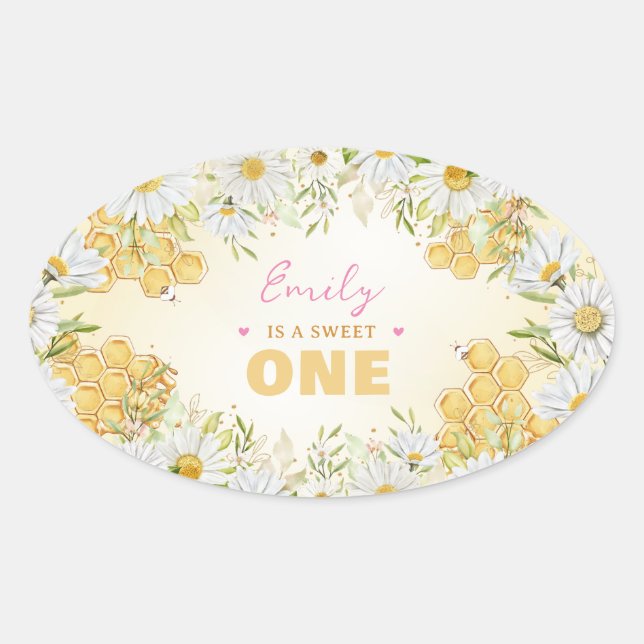 Sweet One Bumblebee 1st First Girl Birthday Beeday Oval Sticker (Front)