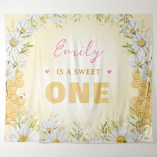 Sweet One Bumblebee 1st First Girl Birthday Party Tapestry