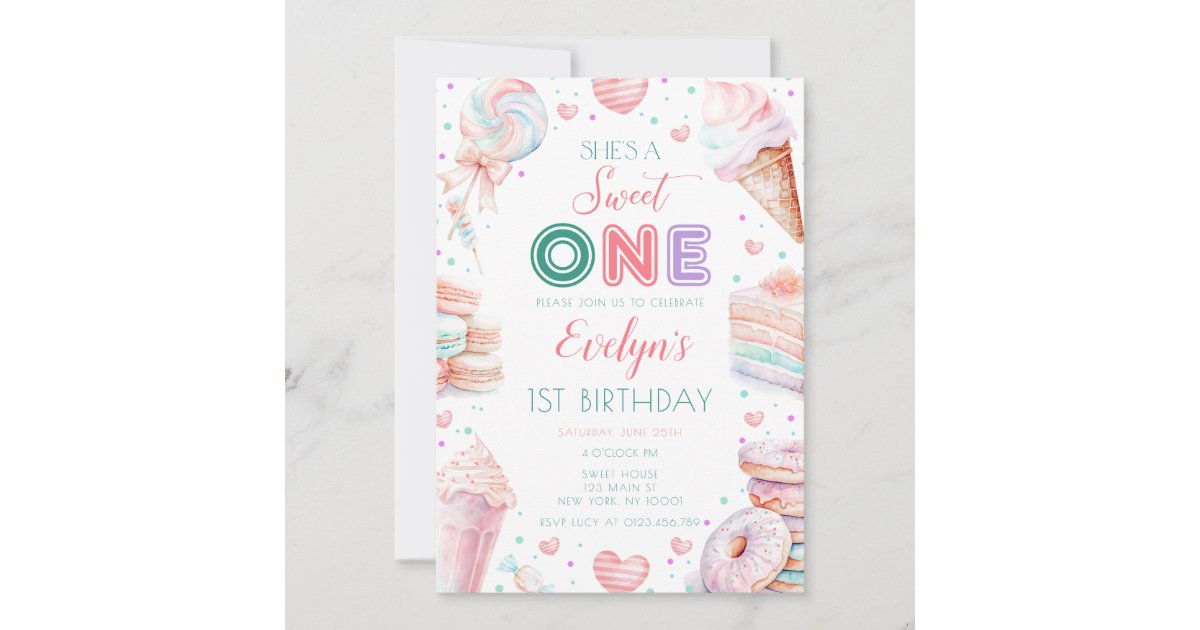 Sweet one Candy Girl 1st Birthday Invitation | Zazzle