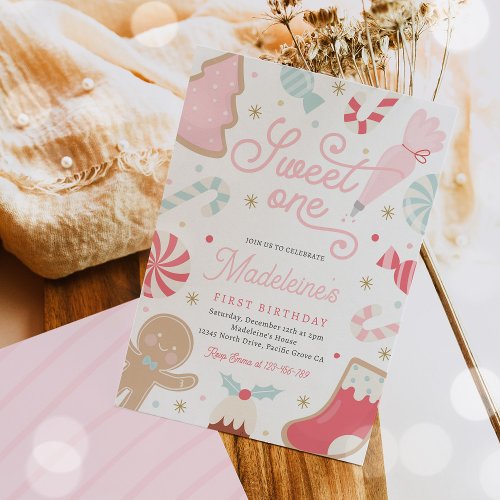 Sweet One Christmas Cookie 1st Birthday Party  Invitation