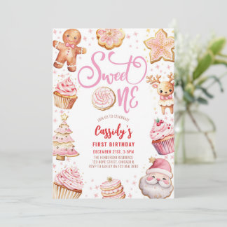 Sweet One Christmas Cookie Girl 1st Birthday Party Invitation