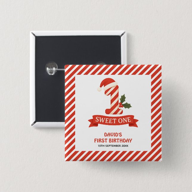 Sweet One Christmas First Birthday Button (Front & Back)