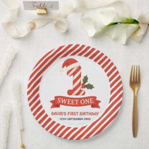 Sweet One Christmas First Birthday Invitation Paper Plates