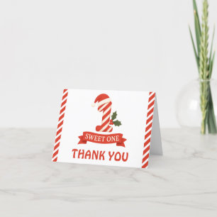 Sweet One Christmas First Birthday Letterpress Thank You Card