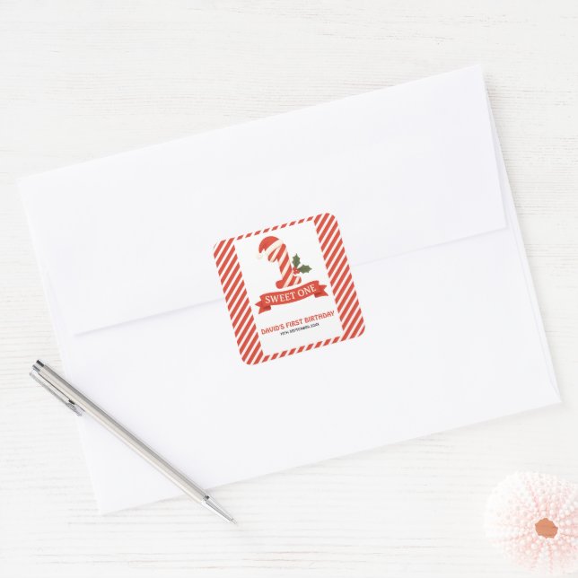 Sweet One Christmas First Birthday  Square Sticker (Envelope)