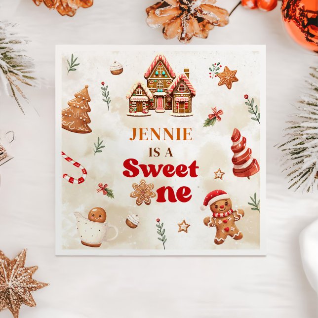 Sweet One Christmas Gingerbread House 1st Birthday Napkins (Creator Uploaded)