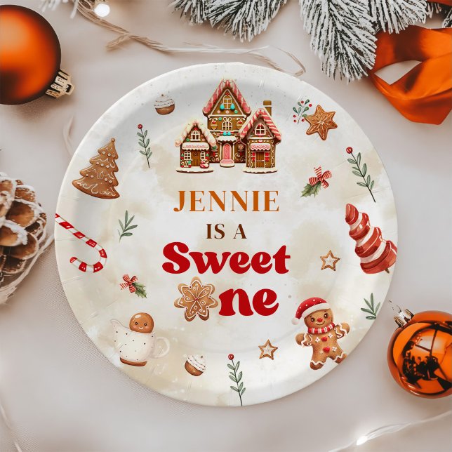 Sweet One Christmas Gingerbread House 1st Birthday Paper Plates (Creator Uploaded)