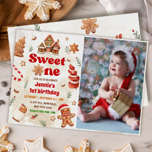 Sweet One Christmas Gingerbread House Birthday Invitation