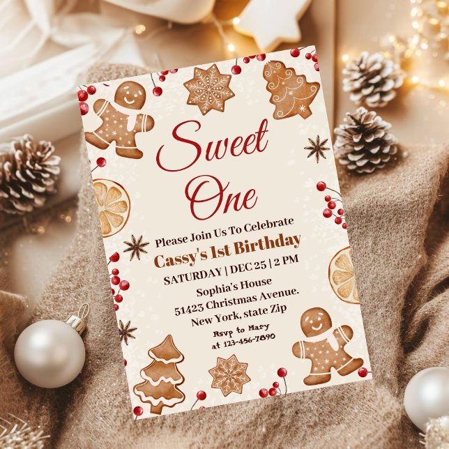 Sweet One Christmas holiday 1st Birthday party Invitation (Creator Uploaded)
