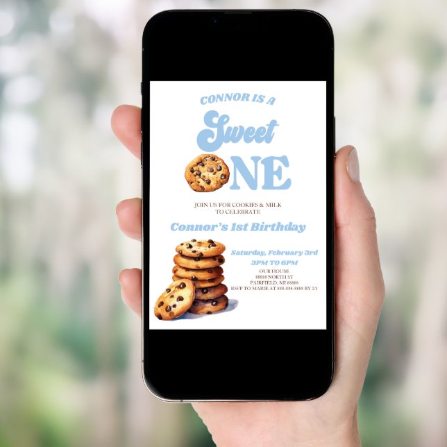 Sweet One Cookies and Milk 1st Birthday Party Invitation (Front Digital)