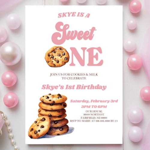 Sweet One Cookies and Milk 1st Birthday Party Invitation