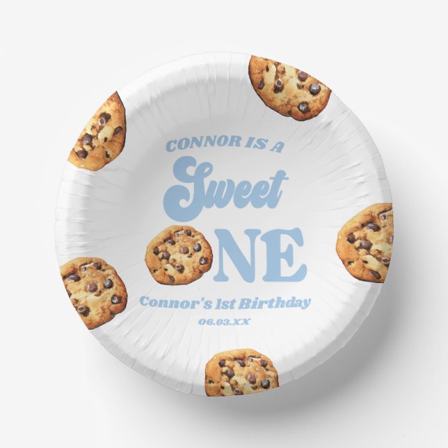Sweet One Cookies and Milk 1st Birthday Party Paper Bowls (Front)