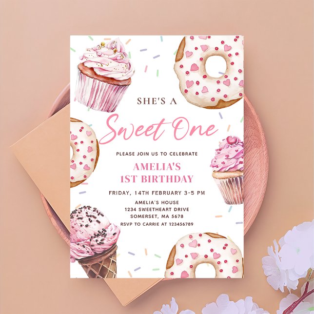 Sweet One Cupcake & Donuts 1st Birthday Invitation (Creator Uploaded)