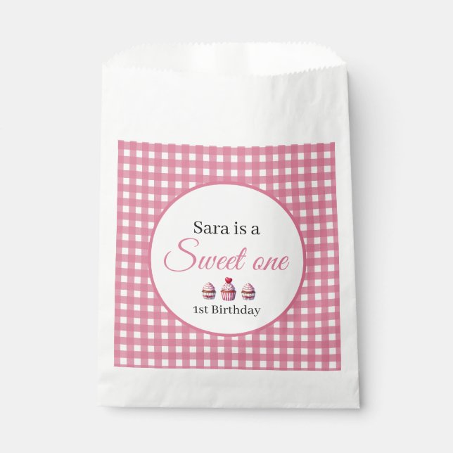 Sweet One Cupcake for 1st Birthday Girl Party  Favor Bag (Front)
