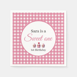 Sweet One Cupcake for 1st Birthday Girl Party Napkins