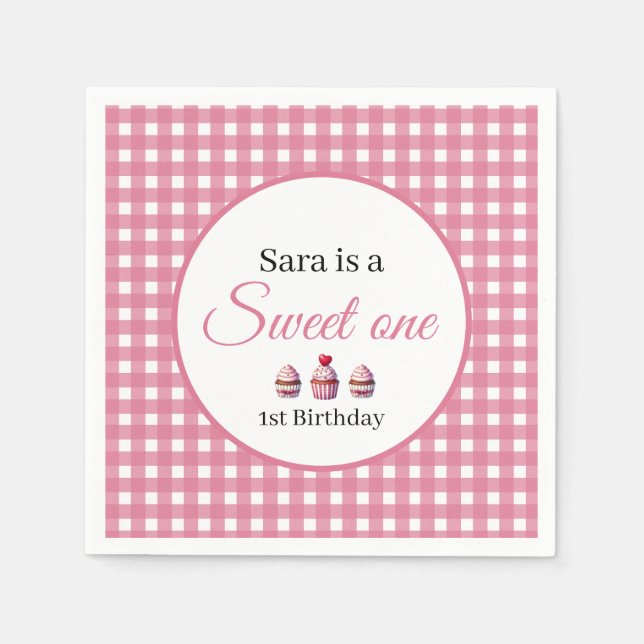 Sweet One Cupcake for 1st Birthday Girl Party  Napkins (Front)