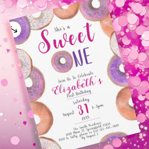 Sweet One Cute Donut Pink Girl 1st Birthday Party Invitation