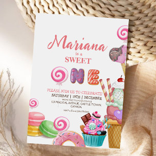 Sweet One Cute Ice Cream Cupcakes Kids Birthday Invitation