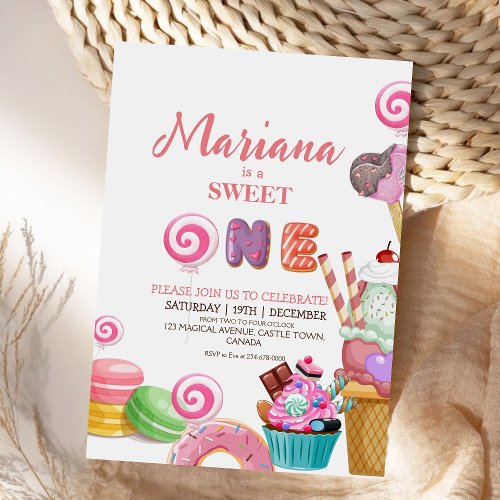 Sweet One Cute Ice Cream Cupcakes Kids Birthday  Invitation