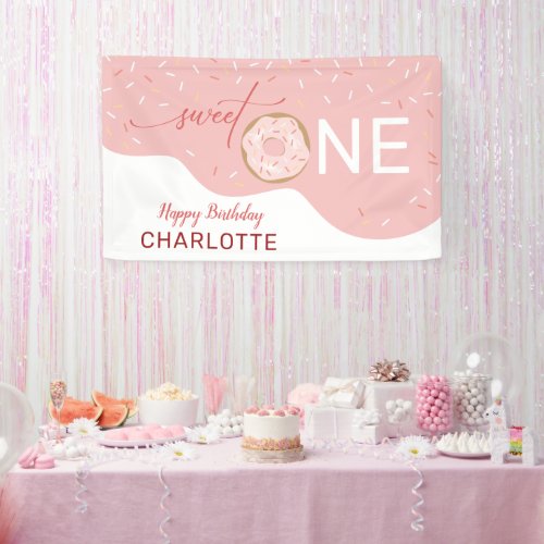Sweet One Cute Pink Girls 1st Birthday Banner