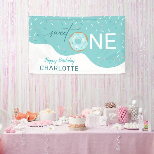 Sweet One Cute Teal Girls 1st Birthday Banner