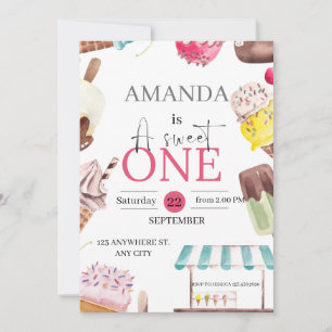 Sweet One Cute watercolor 1st birthday Invitation