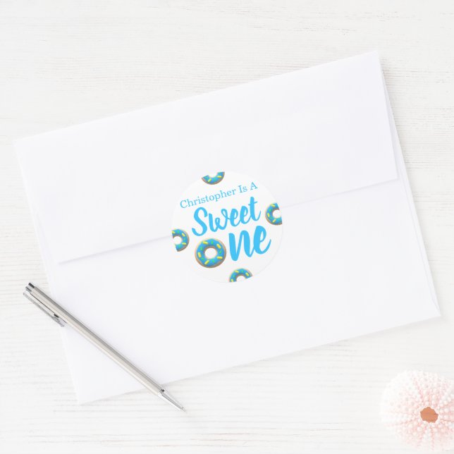 Sweet One Donut 1st Birthday Classic Round Sticker (Envelope)