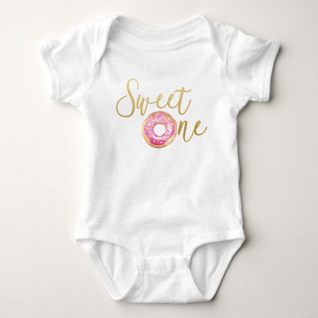 Sweet One Donut 1st Birthday Girl Outfit Baby Bodysuit (Front)