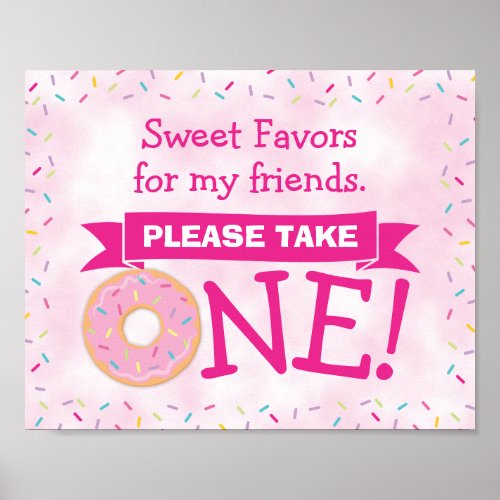Sweet ONE Donut 1st Birthday Girl Party Favor Sign