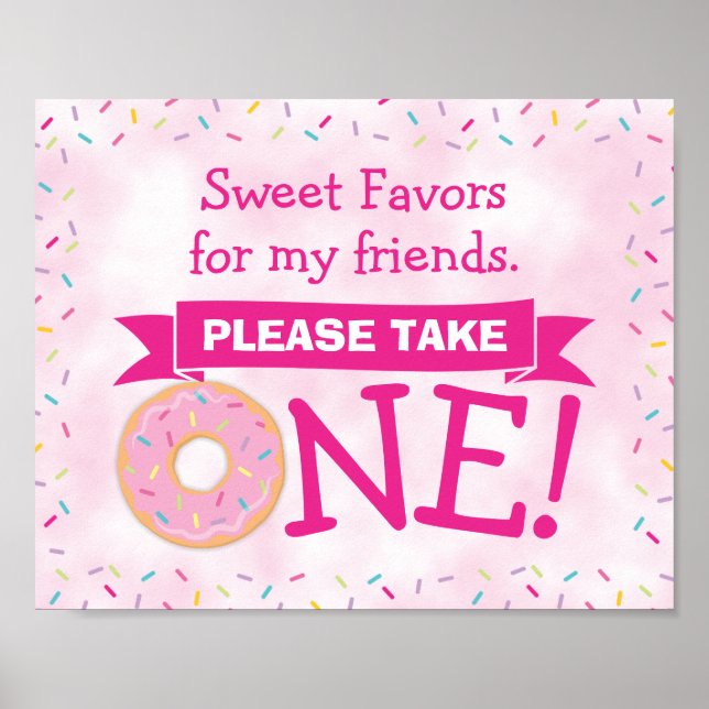 Sweet ONE Donut 1st Birthday Girl Party Favor Sign (Front)