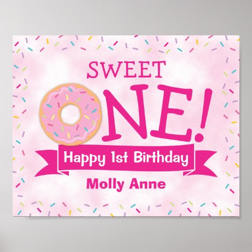 Sweet ONE Donut 1st Birthday Girl Party Welcome Poster