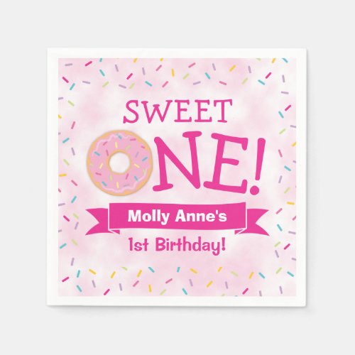Sweet ONE Donut 1st Birthday Girl Pink Napkins