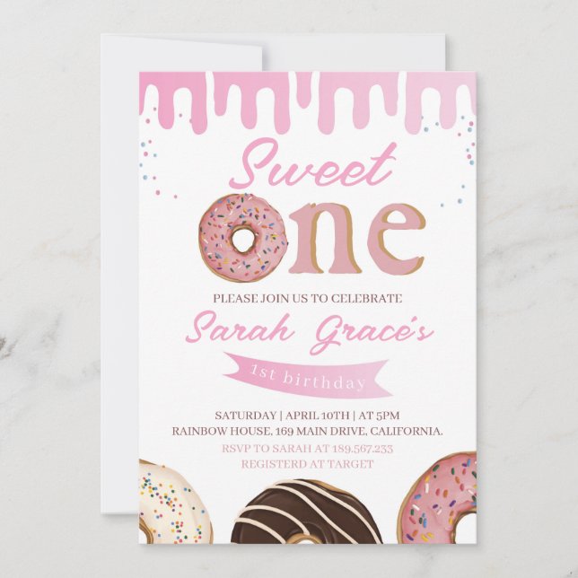 Sweet One Donut 1st Birthday Invitation (Front)