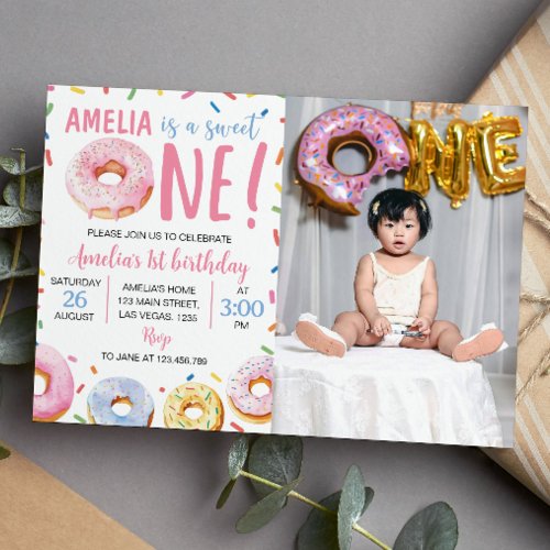 Sweet One Donut 1st Birthday Invitation