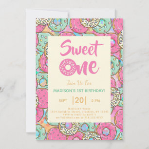 Sweet One Donut 1st Birthday Party Invitation