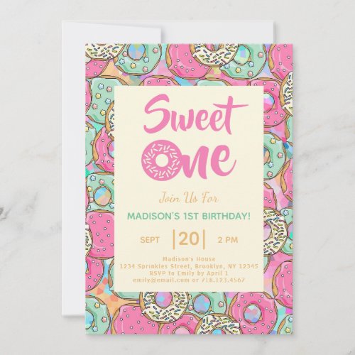 Sweet One Donut 1st Birthday Party Invitation