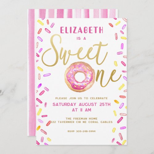 Sweet One Donut 1st Birthday Party Pink Invitation