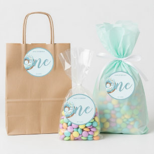 Sweet One Donut 1st Birthday Pastel Blue Classic Round Sticker