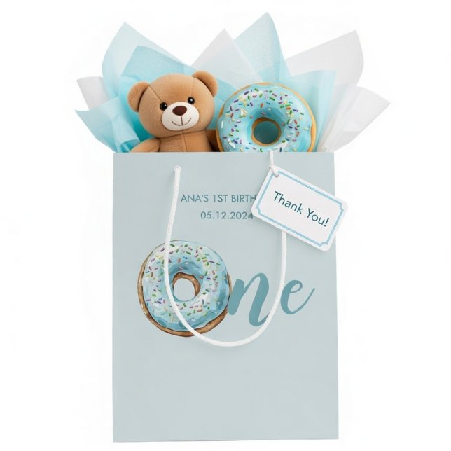 Sweet One Donut 1st Birthday | Pastel Blue Medium Gift Bag (Creator Uploaded)
